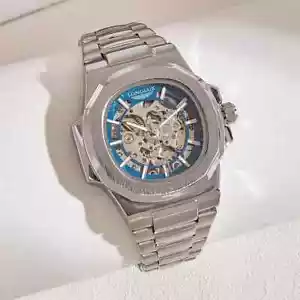 Men's Mechanical Skeleton Watch Waterproof Stainless Steel Luxury Strap - Picture 1 of 13