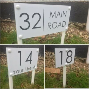 FREESTANDING MODERN HOUSE SIGN DOOR NUMBER ADDRESS PLAQUE Small/Medium/large - Picture 1 of 14