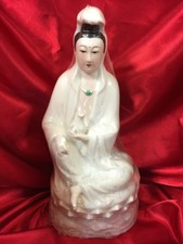 GUAN YIN FIGURINES VINTAGE 12 INCHES KUAN YIN BUDDHA STATUE OYSTER SHELL RARE
