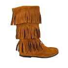 Minnetonka New Moccasin Three-Layer Mid-Calf Suede Leather Fringe Boots 8
