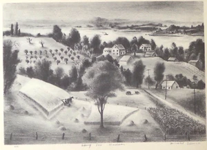 ARNOLD BLANCH Along the Hudson 1939 Vintage Lithographie Kunstdruck - Bild 1 von 7