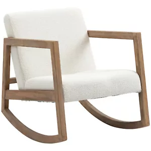 Mecedora con marco de madera sillón de salón salón madera de caucho blanco crema - Imagen 1 de 10