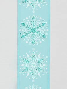 10yd Roll 'Blue Glitter Snowflake' Fabric Wire Edge Christmas Ribbon 2.5in Wide - Picture 1 of 1