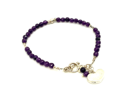 Braccialetto Ascolto Argento Sterling Ametista con Perline Sfaccettate Regalo San Valentino Febbraio