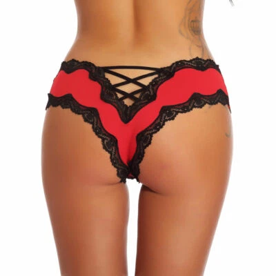 Exotic Sexy Women Thong Underwear V-Back Criss Cross Sexy Lace Briefs Panties US - Image 1 of 4
