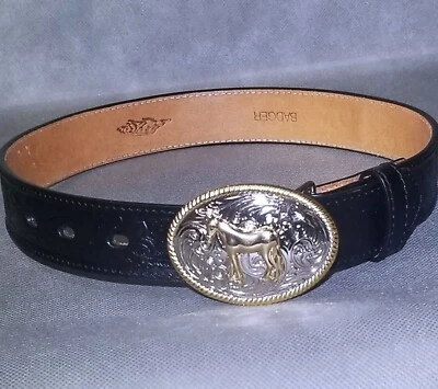 3D BADGER LEATHER BLACK BELT NEW KIDS 22 BROCO SILVER BUCKLE 3-D  B3090 - Image 1 of 4