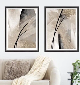 Trazos de pintura impresiones artísticas|juego de 2|arte de pared| galería de oro negro beige neutro - Imagen 1 de 5