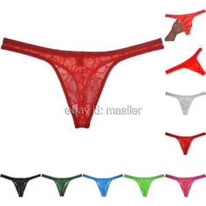 Men's See-through Pouch Bulge G-string Jacquard Lace T-back Breathable Underwear - Picture 1 of 18