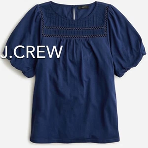 (NEW) WOMEN’S J.CREW LACE-TRIM PUFF-SLEEVE T-SHIRT - SIZE: LARGE (MSRP: $59.50) - Picture 1 of 11