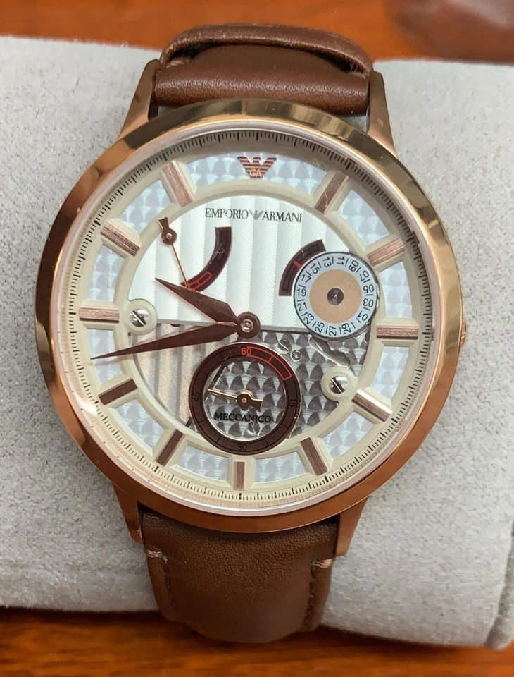 Emporio Armani Mens  Meccanico Silver Dial Leather Strap Automatic Watch AR4667 - Image 1 of 1