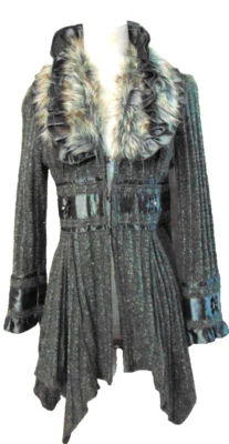 СОВЕРШЕННО новый Nicole Sabbattini серый вязаный пальто, искусственного меха свитер, кардиган куртка ~ S - Изображение 1 из 4
