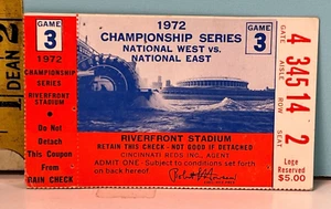 1972 NL Championship Series RED v PIRATES Ticket Stub Game 3 in Cincinnati - Picture 1 of 2