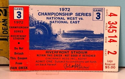1972 NL Championship Series RED v PIRATES Ticket Stub Game 3 in Cincinnati - Image 1 of 2