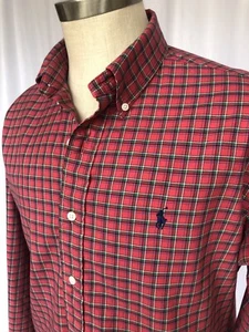 POLO Ralph Lauren Mens Cotton Flannel Shirt Red/Green Plaid, Large - Picture 1 of 9
