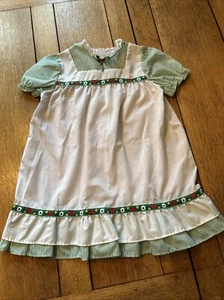 Mädchen Vintage Kleid weiß mit grün gestreiftem Herz und Blumen Größe 6X - Bild 1 von 9