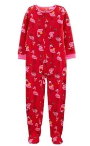 Girls 1 Piece Pajamas Christmas Flamingo Fleece Footed Blanket Sleeper-sz 12 - Picture 1 of 7