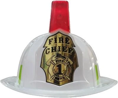 Fire Helmet Hat White firefighter lights kids boys toy dress up costume Aeromax - Image 1 of 4