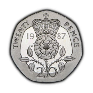 GREAT BRITAIN. 1987, 20 Pence - QEII, Badge of England, Crowned Tudor Rose 1 - Picture 1 of 3