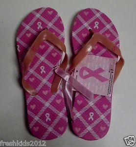 "Pink Ribbon" Breast Cancer Awareness Ladies Flip-Flops (Plaid) NWT (S/M/L) - Picture 1 of 7
