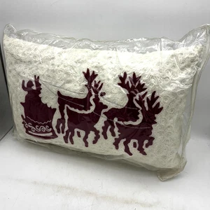 Pottery Barn Schlitten bestickt Lendenwirbel Weihnachten Kissen rot Rentier strukturiert - Bild 1 von 5