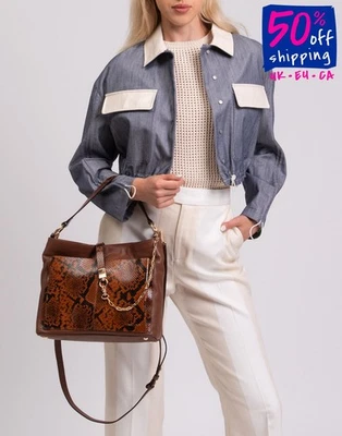 RRP€312 MY CHOICE Leather Hobo Bag Snakeskin Print Detachable Strap - Image 1 of 4