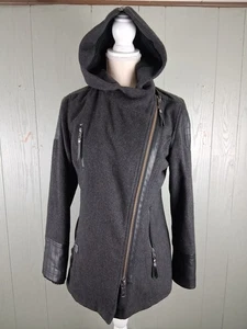 Harley Davidson Jacket Womens Small Gray Wool Blend Hooded Asymmetrical Moto Zip - Picture 1 of 19