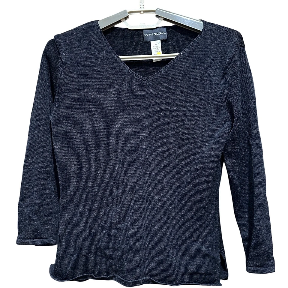 Top Sarah Arizona de Colección Talla Pequeña Negro Cuello en V Manga Larga Ligero Minimalista Foto 1 de 4