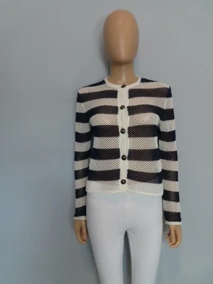 Suéter Cárdigan Christian Dior Azul Marino/Crudo Tejido Abierto Manga Larga F 38/US 6 Foto 1 de 4