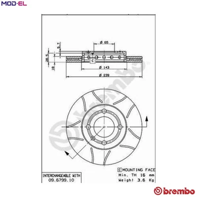 2x BRAKE DISC 09.6799.75 FOR VW POLO/Van/Hatchback LUPO SEAT AMF 1.4L 3cyl LUPO - Image 1 of 4
