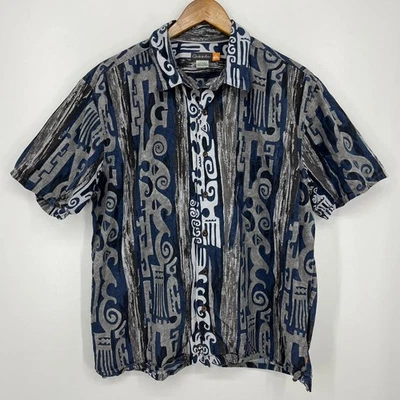 Quiksilver Short Sleeve Button Shirt Men's XL Blue Tribal Print Aloha Hawaiian - Image 1 of 4