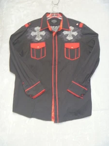 Montero Jeans Mens Shirt Size XL Long Sleeve Western Black Red Embroidered - Picture 1 of 11