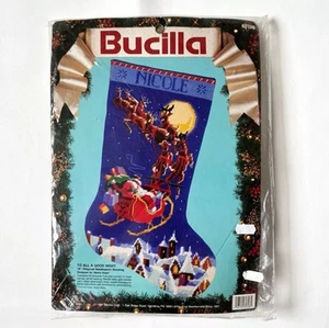 Vintage Bucilla To All A Good Night Needlepoint Stocking Kit 1991 #60708 Rossi - Picture 1 of 4