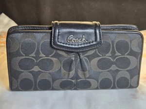 Coach Signature Envelope Wallet Clutch Tasche Braun Schwarz LOGO Druckknopf GEBRAUCHT  - Bild 1 von 15