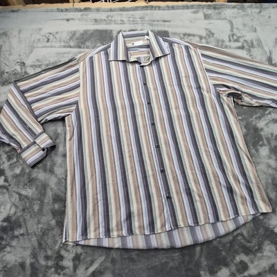 Camisa de Vestir Bachrach Para Hombres 2XL Multicolor Rayas Botón Frontal Manga Larga Bolsillo Foto 1 de 4
