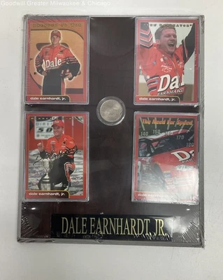 Dale Earnhardt Jr. 4 Encased Racing Nascar Trading Cards on Wooden Wall Plaque - Image 1 of 3