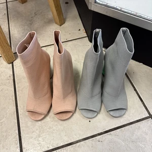 2 PAIR Call It Spring KNIT FABRIC STRTCHY ANKLE HIGH HEELS BOOTS BLUE & PINK SZ - Picture 1 of 7