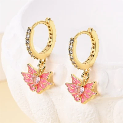 PANDACH 925 Sterling Silver AAA CZ Pink Butterfly Drop Earrings For Women Gifts - Image 1 of 4