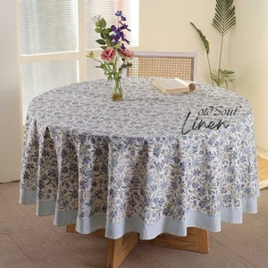 Indian Hand Block Print Cotton Tablecloth Round Floral Dining Decor Table Cover - Picture 1 of 7