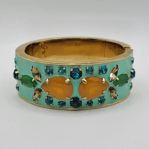 J.Crew Gold Tone Hinged Bangle Bracelet Crystal Gemstones Jewelry Fashion - Picture 1 of 16