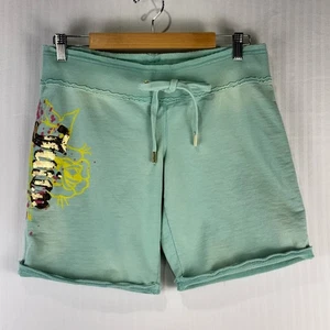 Juicy Couture Y2K Mint Green Sequined Distressed Long Shorts Grunge Size Medium - Picture 1 of 9