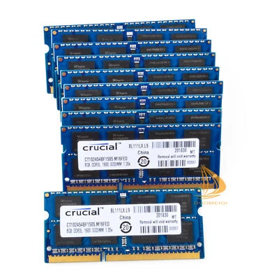 Crucial 80 GB DDR3L RAM 10x 8 GB PC3L-12800 SODIMM Laptop Memory 1600Mhz CL11 - Image 1 of 3