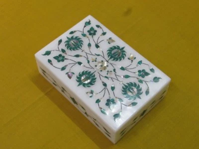 Marble Jewelry Box Pietra Dura Mutli Color Semi Precious Stone Handmade - Image 1 of 3