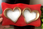 Vtg Red Double HEART FRAME Easel Back For 3X3 Pic Photo WAVY Resin Metallic Gold