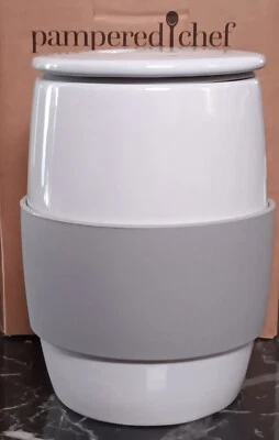 NEW Pampered Chef Ceramic Egg Cooker White Gray Silicone Sleeve Microwave #1529 - Image 1 of 4