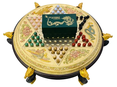 Halma 24 Karat Gold, Porzellan, Halbedelsteine, Messing, Antik China - Bild 1 von 4