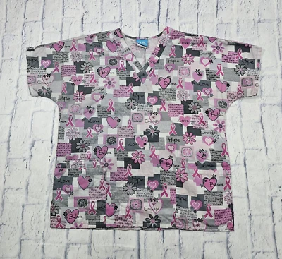 Scrub HQ WOMENS SIZE M Scrub Top Pink Hope Believe Breast Cancer Awareness - Image 1 of 4