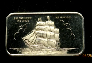 One(1) 1oz.999 1797 Old Ironsides Ship Silver Bar OPM - Picture 1 of 2