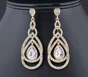 Pendientes colgantes de araña circular de cristal de estrás austriaco Loops con boda E3512 g oro - Imagen 1 de 5