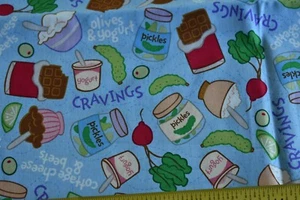 By 1/2 Yd, Colorful Pregnancy Cravings on Blue Cotton/Camelot/Mechanchonis,N2284 - Picture 1 of 7