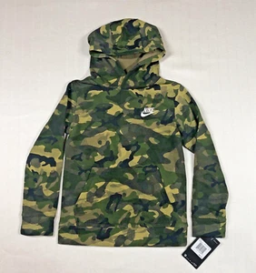 Nike Boys Camoflage Fleece Hoodie Sz 5 Med Olive Gr Camo Sweatshirt Hunting - Picture 1 of 9